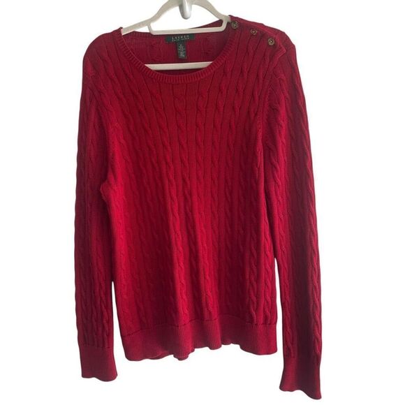 Lauren Ralph Lauren Red Cable Knit Cotton Blend Sweater Women’s Size XL Preppy - Picture 1 of 6